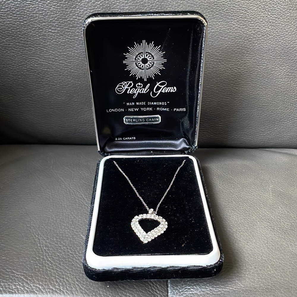 Vintage Regal Gems Heart Pendant with Sterling Chain - 2.25 Carat CZ - 45 Stones